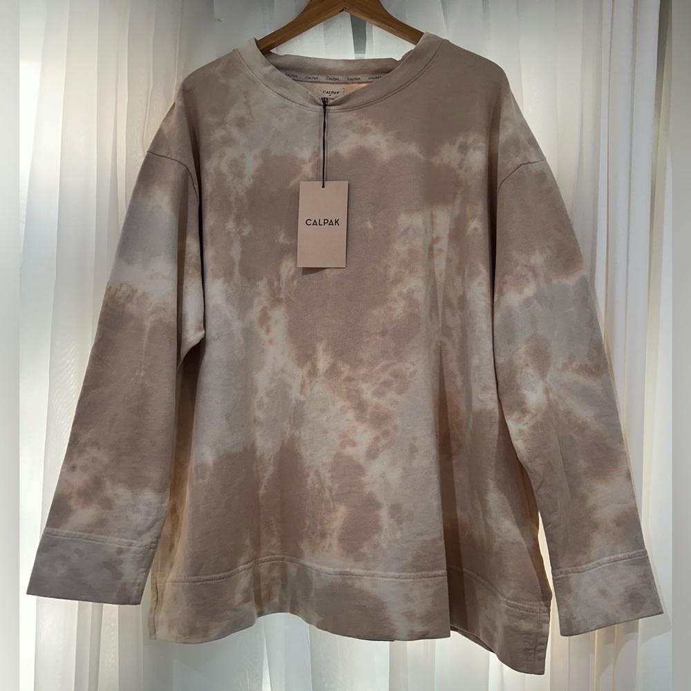 Calpak Cotton French Terry Sweatshirt – Cappuccino Tie‑Dye, NWT - Disccontinued